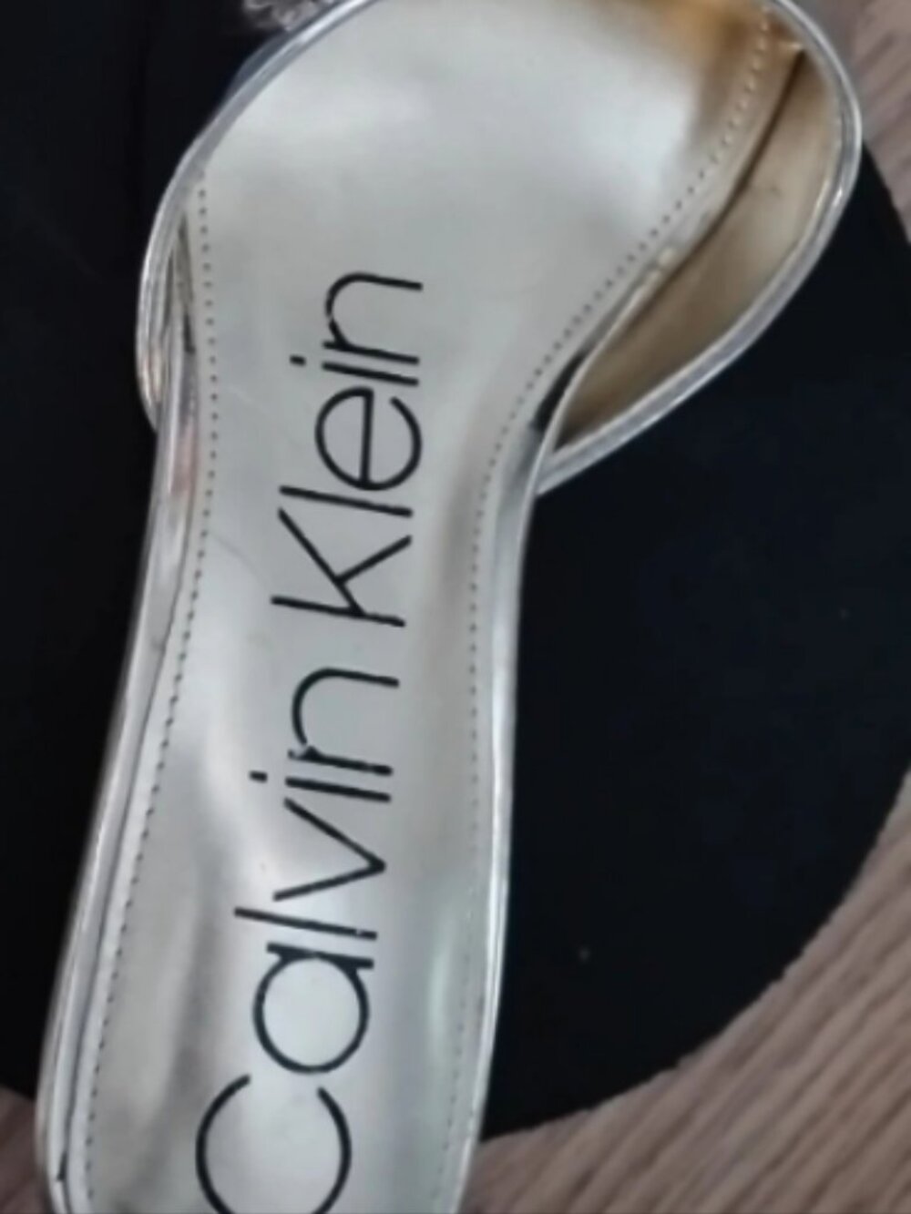 Calvin Klein gold metallic square-toe slide sandals size 8